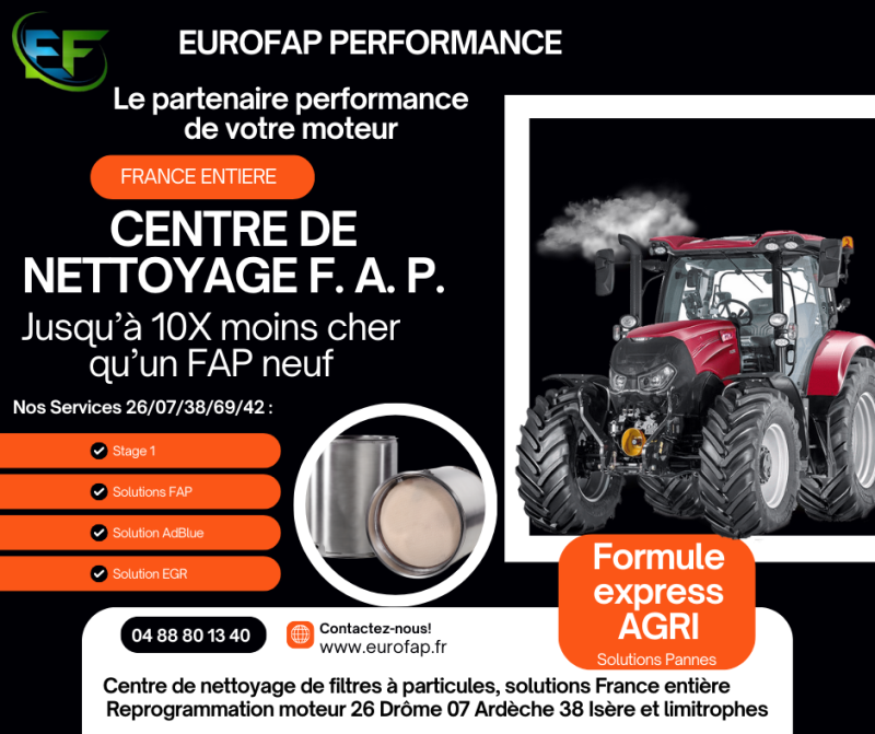 Centre de nettoyage de filtres à particules (FAP) tracteurs et engins agricoles dans la Drôme 26 solutions rapide France entière