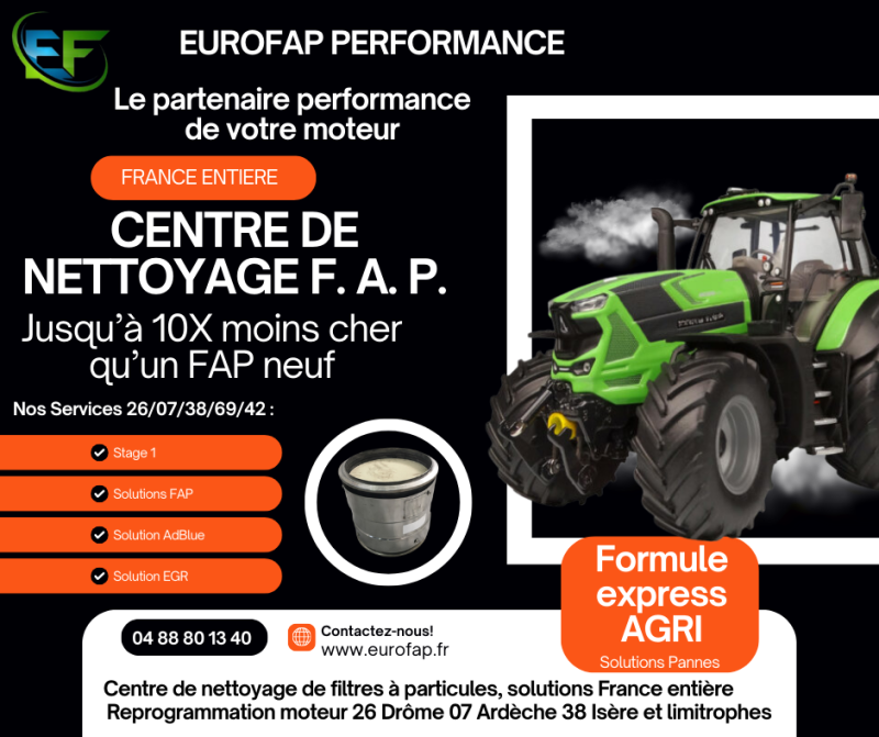 Centre de nettoyage FAP agricole, DEUTZ FAHR, CLAAS, VALTRA, KUBOTA. Partout en France, un filtre à particules comme neuf avec un tarif compétitif et qualité professionnelle