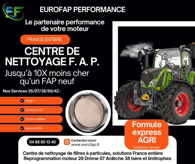 Nettoyage de FAP Agricoles mais aussi TP, PL ou VL partout en France, qualité professionnelle au meilleur prix avec EUROFAP
