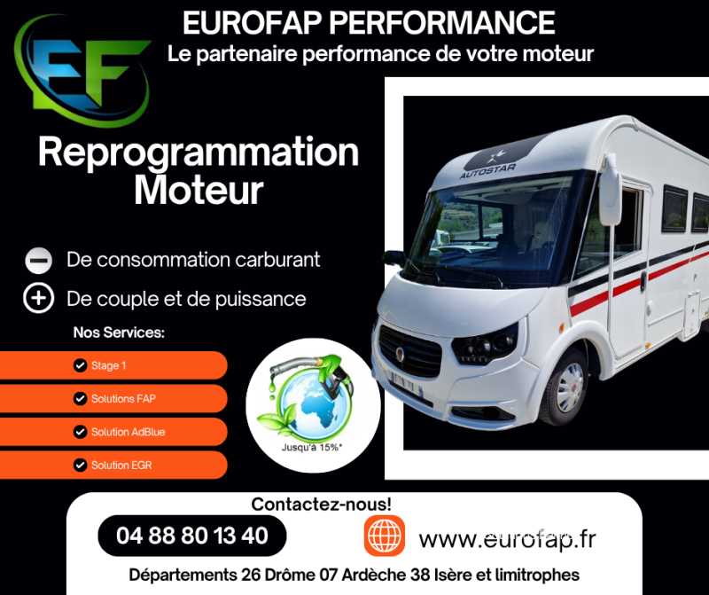 Reprogrammation moteur camping car à domicile, le technicien EUROFAP suppression définitive de vos soucis d'AdBlue EGR FAP ou optimisation moteur Stage 1 dans le Gard 30 l'Hérault 34 ou l'Aude 11